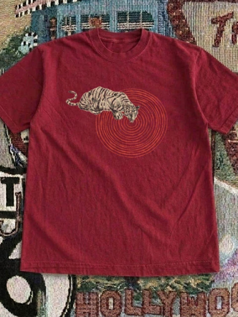 Gildan Burgundy Short-Sleeve Tee with Tiger Graphic
